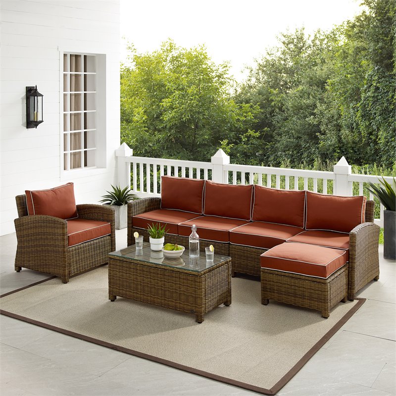Crosley Furniture Bradenton 5-piece Fabric Outdoor Sectional Set in Sangria Red