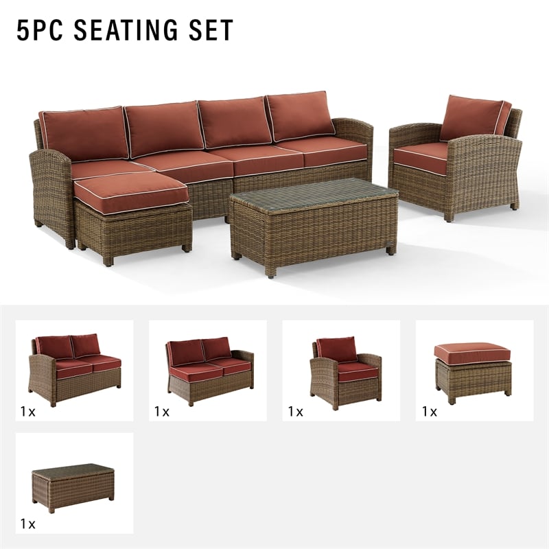 Crosley Furniture Bradenton 5-piece Fabric Outdoor Sectional Set in Sangria Red