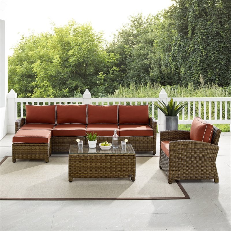 Crosley Furniture Bradenton 5-piece Fabric Outdoor Sectional Set in Sangria Red