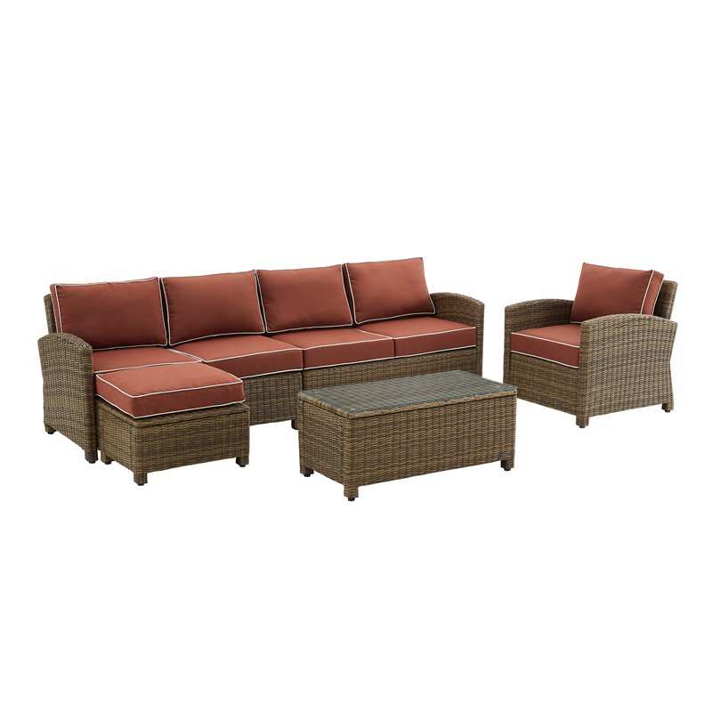 Crosley Furniture Bradenton 5-piece Fabric Outdoor Sectional Set in Sangria Red