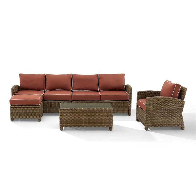 Crosley Furniture Bradenton 5-piece Fabric Outdoor Sectional Set in Sangria Red