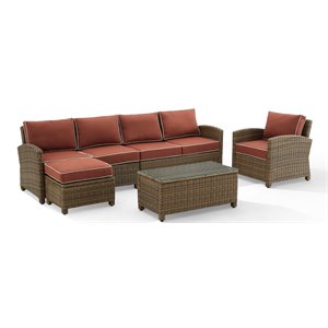 Crosley Furniture Bradenton 5-piece Fabric Outdoor Sectional Set in Sangria Red
