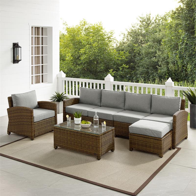 Crosley Furniture Bradenton 5-piece Fabric Outdoor Sectional Set in Gray