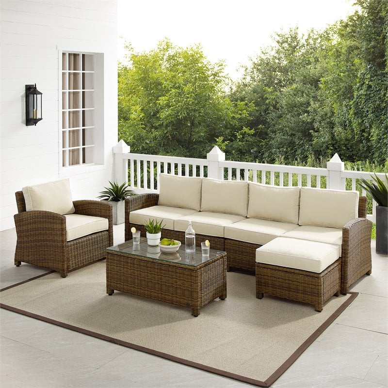 Crosley Furniture Bradenton 5-piece Fabric Outdoor Sectional Set in Sand/Brown