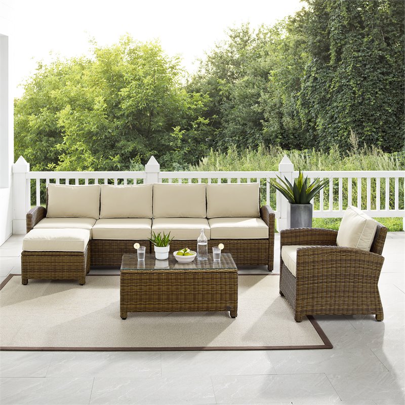 Crosley Furniture Bradenton 5-piece Fabric Outdoor Sectional Set in Sand/Brown