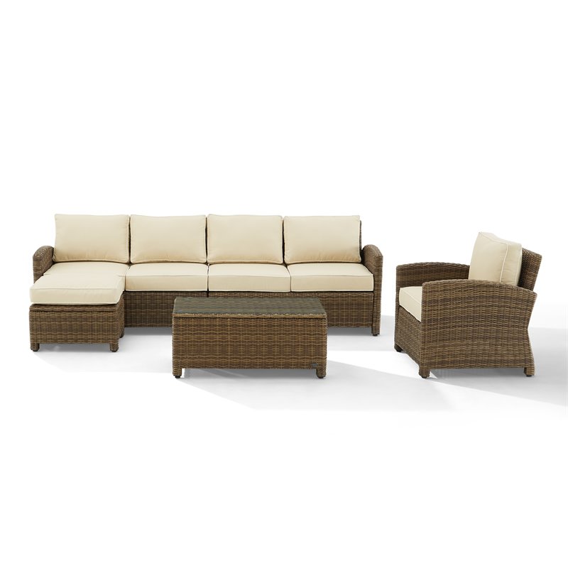 Crosley Furniture Bradenton 5-piece Fabric Outdoor Sectional Set in Sand/Brown