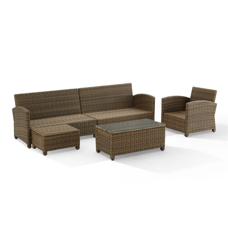 Crosley Furniture Bradenton 5-piece Fabric Outdoor Sectional Set in Sand/Brown