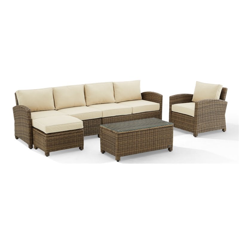 Crosley Furniture Bradenton 5-piece Fabric Outdoor Sectional Set in Sand/Brown