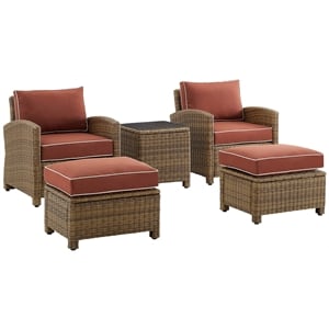 Crosley Furniture Bradenton 5 PC Wicker / Rattan Outdoor Chair Set in Brown/Gray