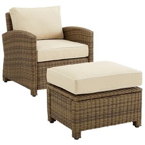 Crosley Furniture Bradenton 2PC Wicker / Rattan Armchair & Ottoman in Sand/Brown