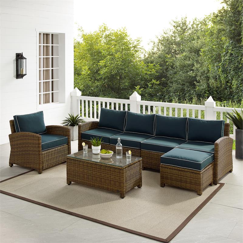 Crosley Furniture Bradenton 5-Piece Fabric Outdoor Sectional Set in Navy
