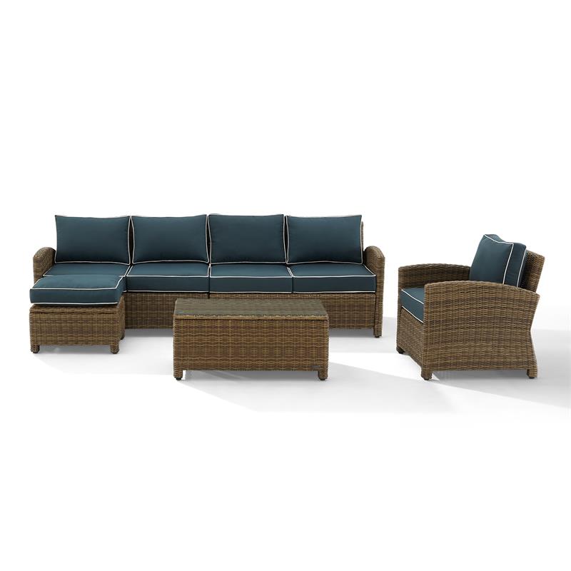 Crosley Furniture Bradenton 5-Piece Fabric Outdoor Sectional Set in Navy