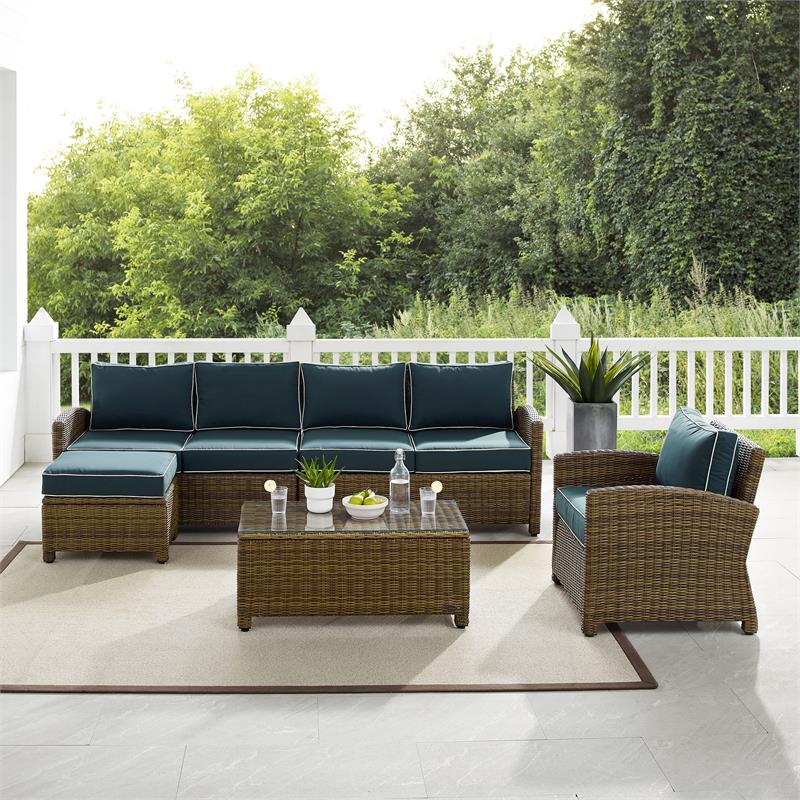 Crosley Furniture Bradenton 5-Piece Fabric Outdoor Sectional Set in Navy