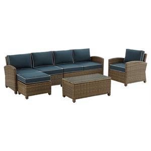 Crosley Furniture Bradenton 5-Piece Fabric Outdoor Sectional Set in Navy