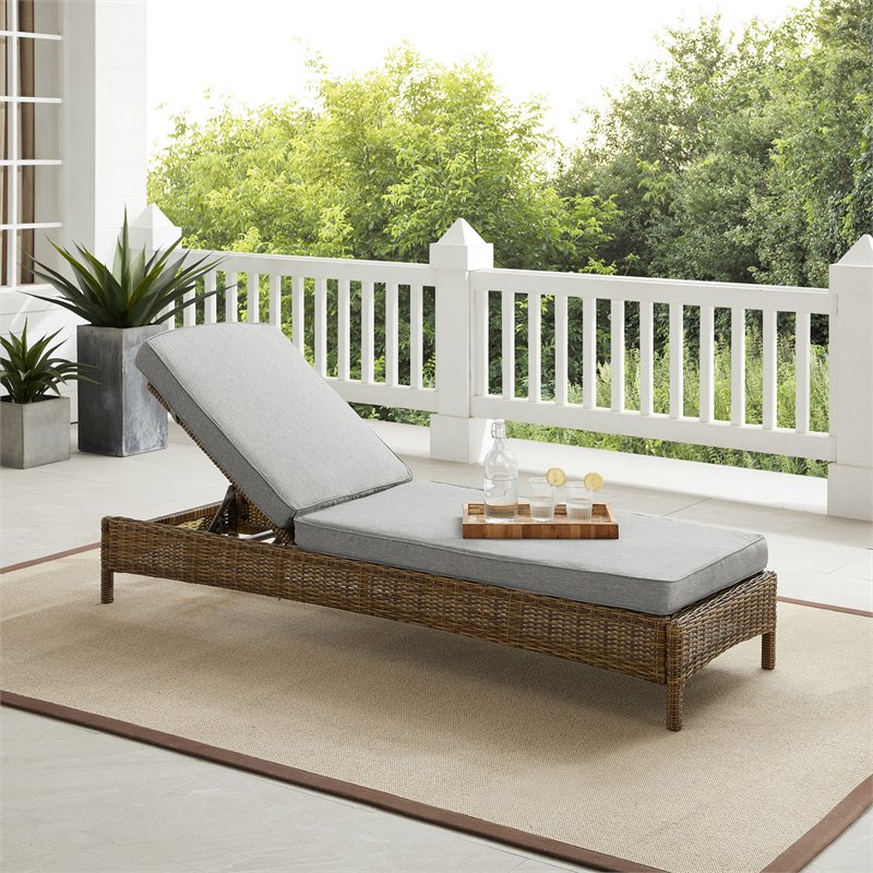 Crosley Furniture Bradenton Wicker / Rattan Outdoor Chaise Lounge in Brown