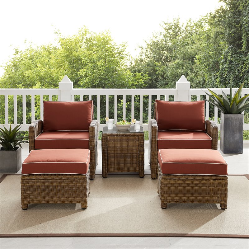 Crosley Furniture Bradenton 5-pc Wicker / Rattan Outdoor Chair Set in Red/Brown
