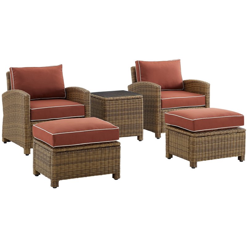 Crosley Furniture Bradenton 5-pc Wicker / Rattan Outdoor Chair Set in Red/Brown