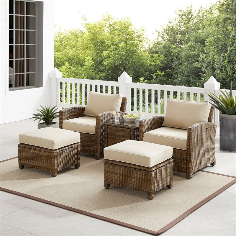 Crosley Furniture Bradenton 5-pc Wicker / Rattan Outdoor Chair in Sand/Brown