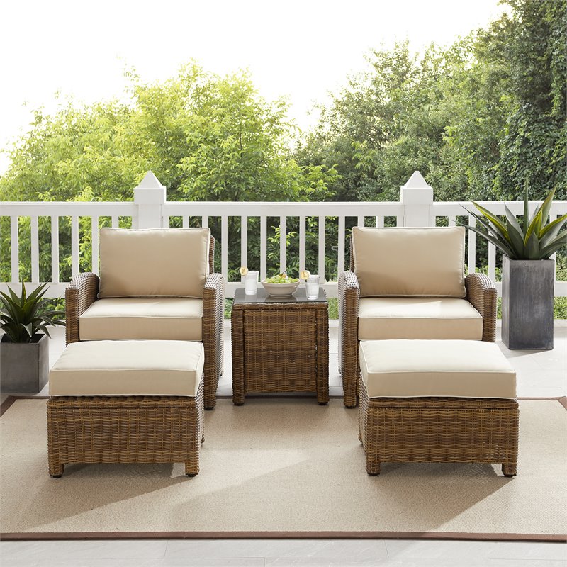Crosley Furniture Bradenton 5-pc Wicker / Rattan Outdoor Chair in Sand/Brown
