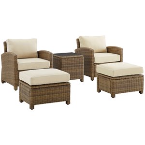 Crosley Furniture Bradenton 5-pc Wicker / Rattan Outdoor Chair in Sand/Brown