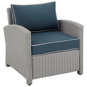 crosley furniture bradenton wicker patio armchair in navy and gray