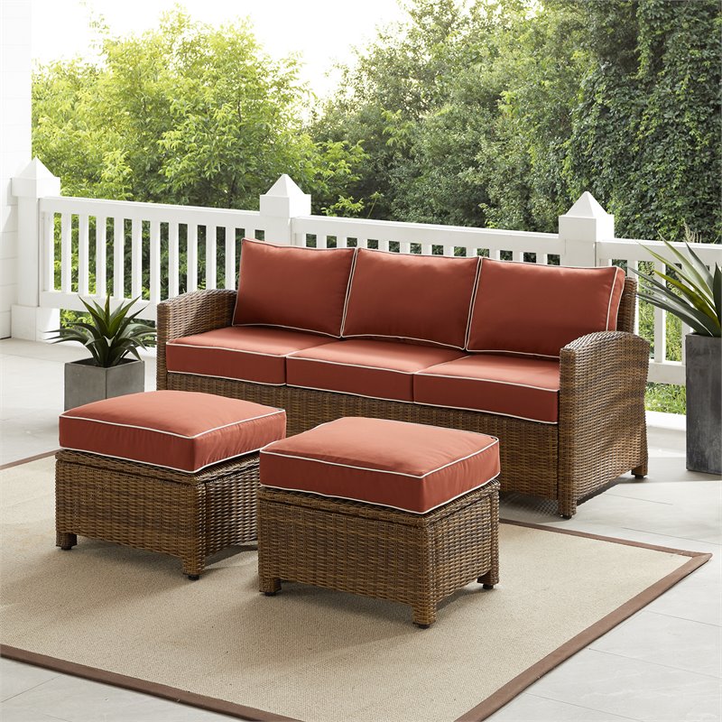 Crosley Furniture Bradenton 3-piece Fabric Outdoor Sofa Set in Sangria Red/Brown