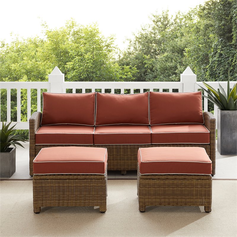 Crosley Furniture Bradenton 3-piece Fabric Outdoor Sofa Set in Sangria Red/Brown