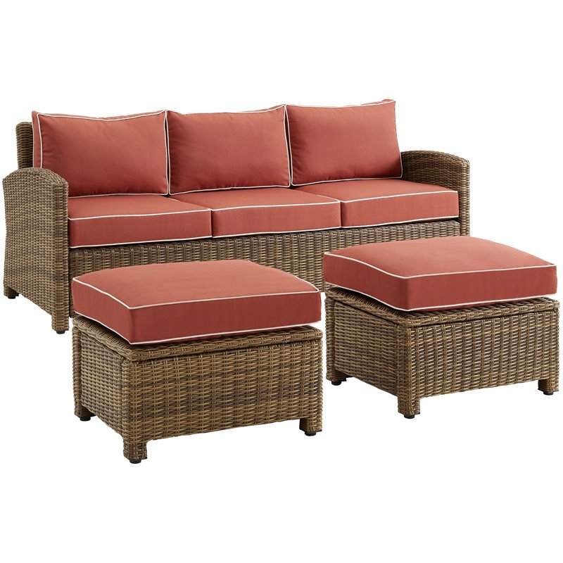 Crosley Furniture Bradenton 3-piece Fabric Outdoor Sofa Set in Sangria Red/Brown