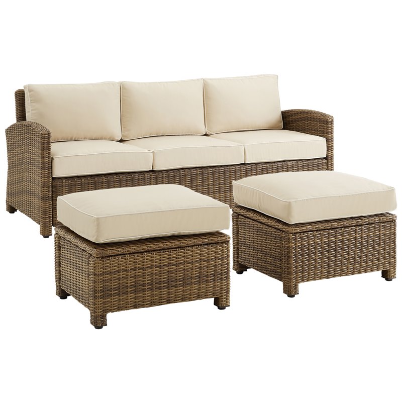 Crosley Furniture Bradenton 3-piece Fabric Outdoor Sofa Set in Sand/Brown