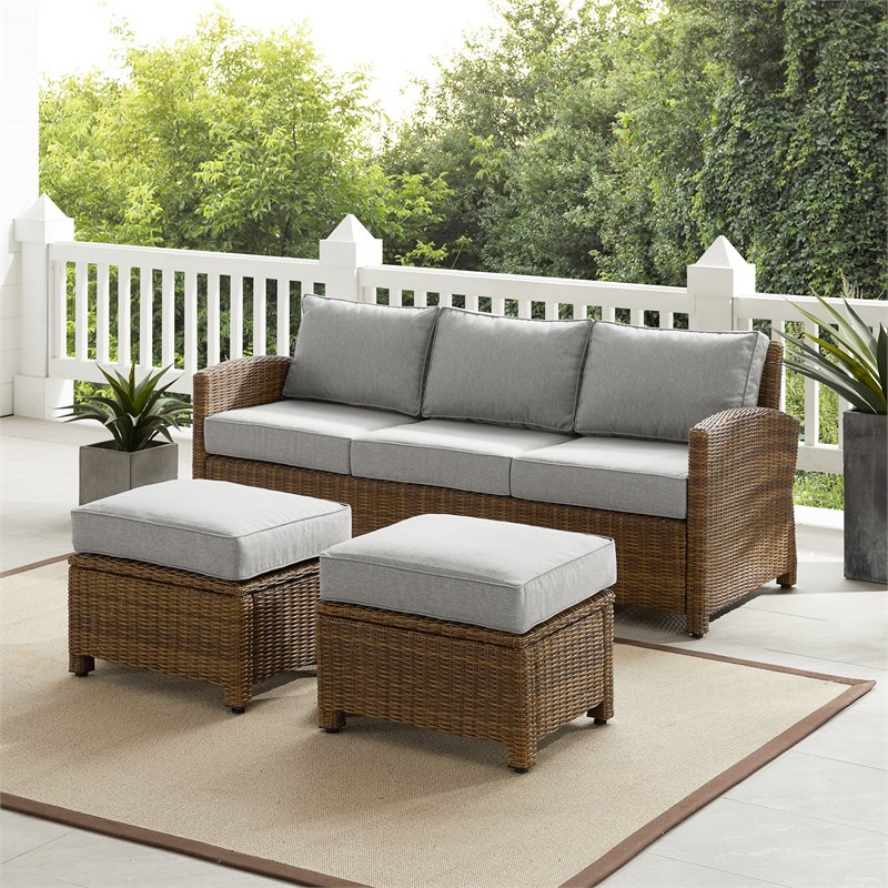 Crosley Furniture Bradenton 3-piece Fabric Outdoor Sofa Set in Gray/Brown