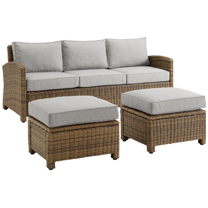 Crosley Furniture Bradenton 3-piece Fabric Outdoor Sofa Set in Gray/Brown