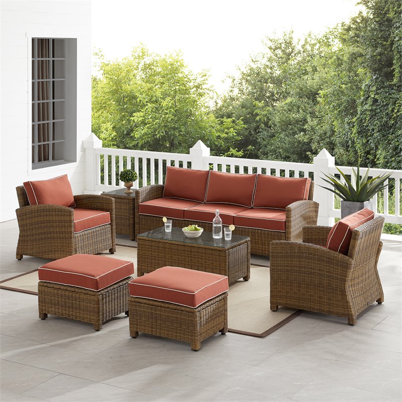Crosley Furniture Bradenton 7-piece Fabric Outdoor Sofa Set in Sangria Red/Brown