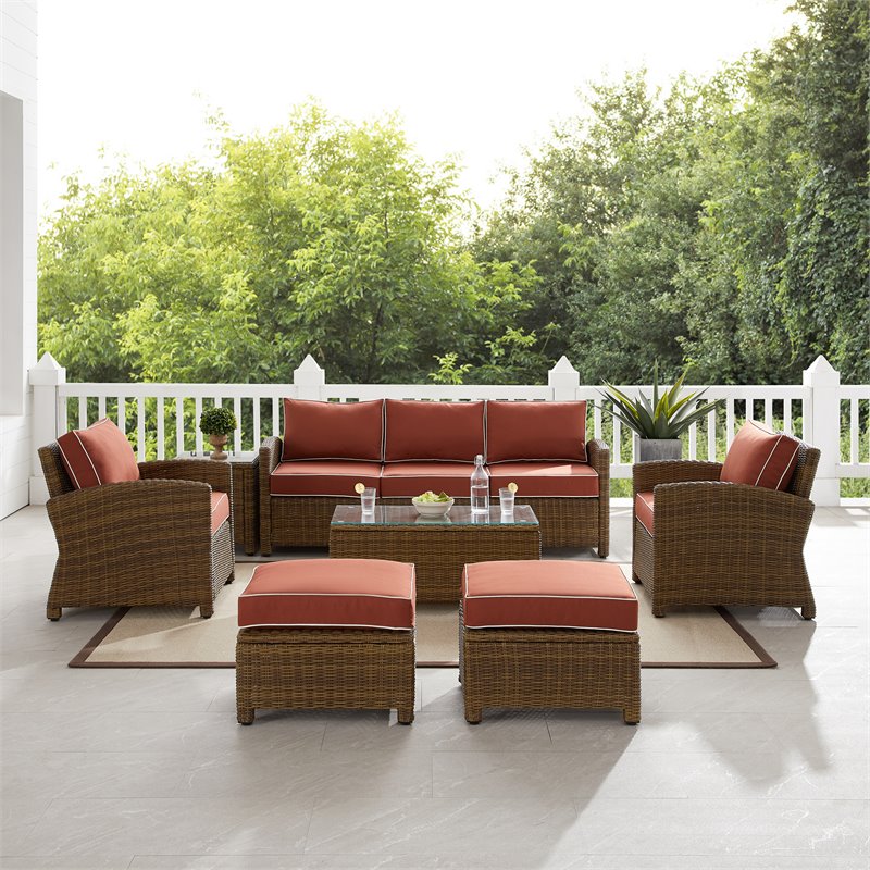 Crosley Furniture Bradenton 7-piece Fabric Outdoor Sofa Set in Sangria Red/Brown