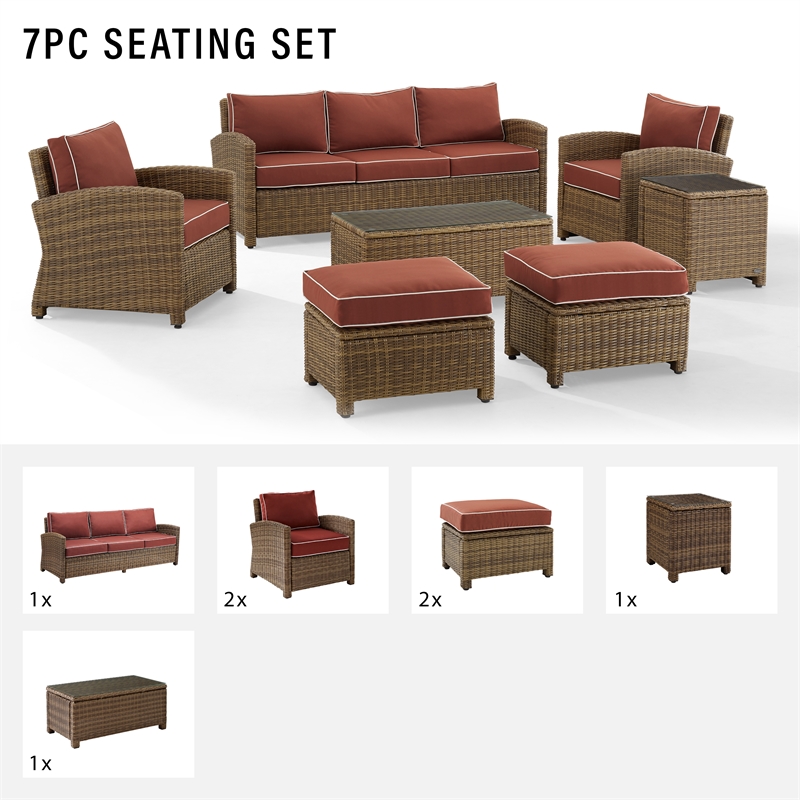 Crosley Furniture Bradenton 7-piece Fabric Outdoor Sofa Set in Sangria Red/Brown