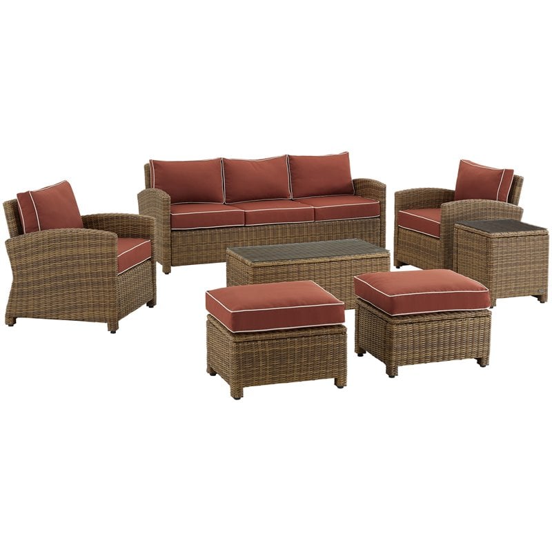 Crosley Furniture Bradenton 7-piece Fabric Outdoor Sofa Set in Sangria Red/Brown