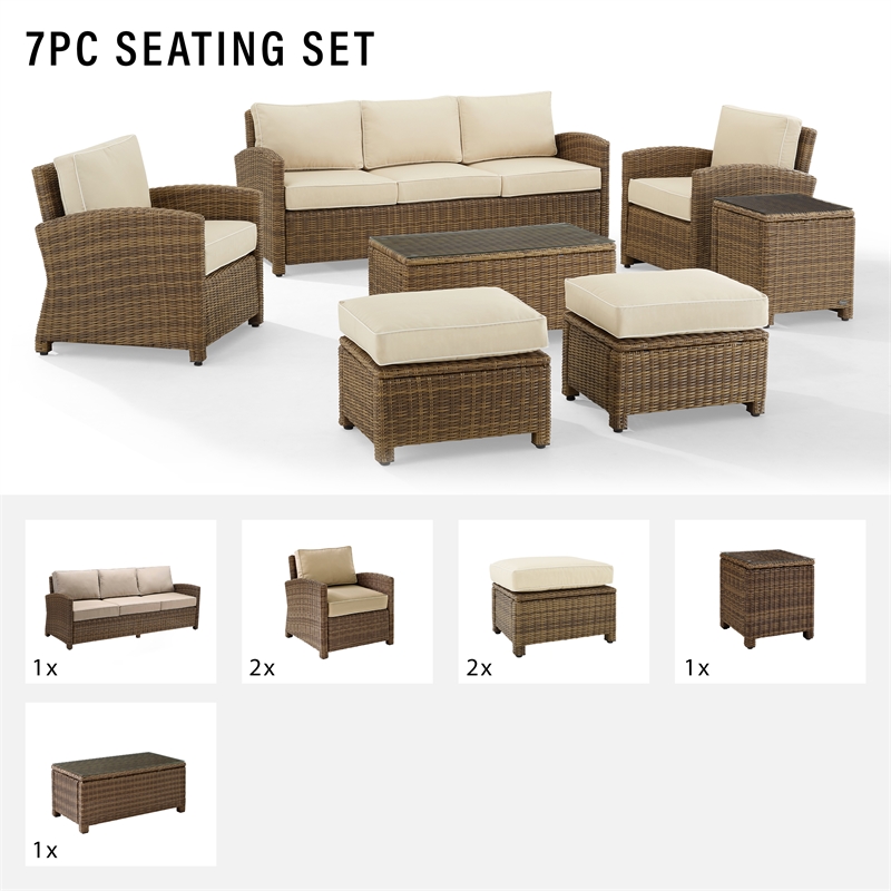 Crosley Furniture Bradenton 7-piece Fabric Outdoor Sofa Set in Sand/Brown