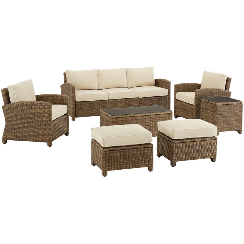 Crosley Furniture Bradenton 7-piece Fabric Outdoor Sofa Set in Sand/Brown