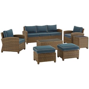Crosley Furniture Bradenton 7-piece Fabric Outdoor Sofa Set in Navy/Brown