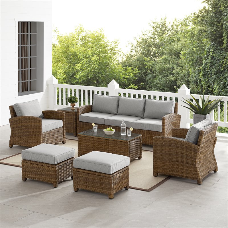 Crosley Furniture Bradenton 7-piece Fabric Outdoor Sofa Set in Gray/Brown