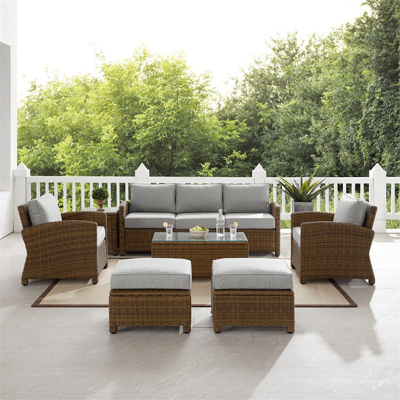 Crosley Furniture Bradenton 7-piece Fabric Outdoor Sofa Set in Gray/Brown