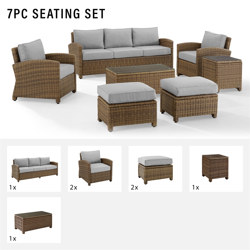 Crosley Furniture Bradenton 7-piece Fabric Outdoor Sofa Set in Gray/Brown