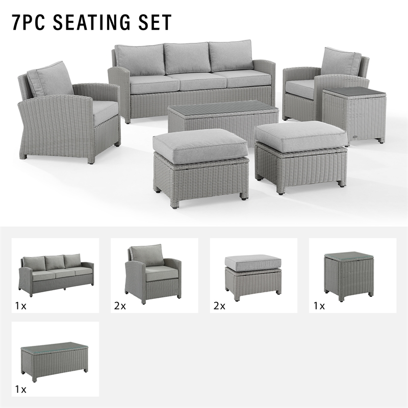 Crosley Furniture Bradenton 7-piece Metal Outdoor Sofa Set in Gray
