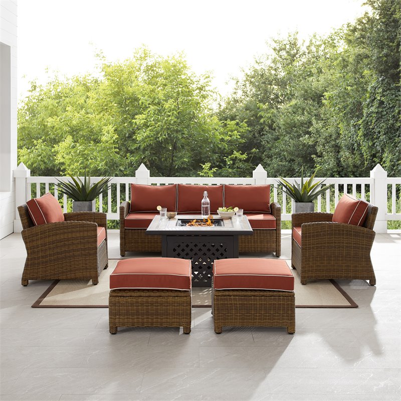 Crosley Furniture Bradenton 6-piece Fabric Outdoor Sofa Set in Sangria Red/Brown