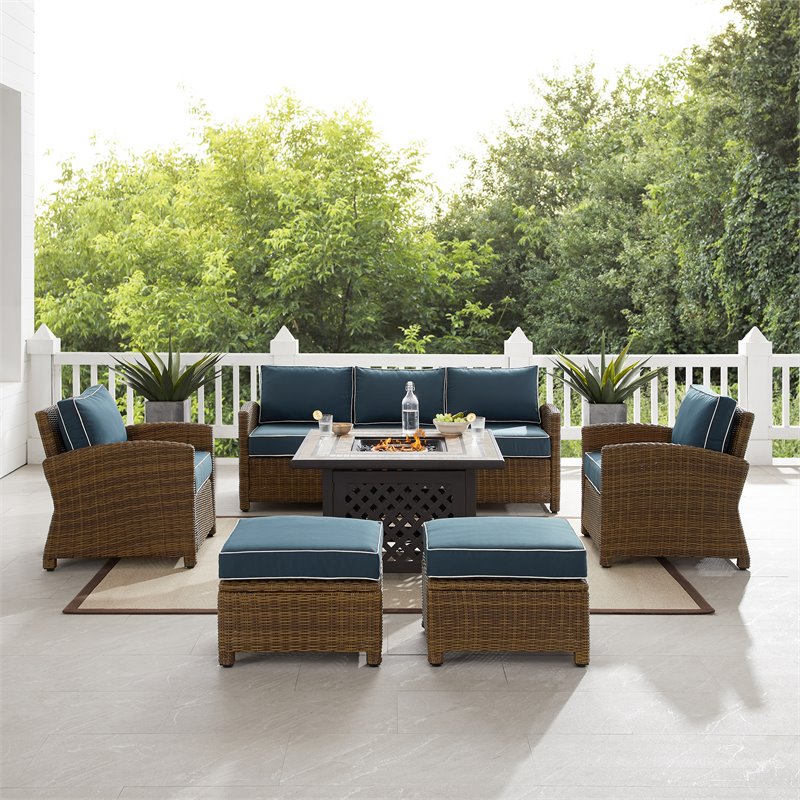 Crosley Furniture Bradenton 6-piece Fabric Outdoor Sofa Set in Navy/Brown