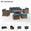 Crosley Furniture Bradenton 6-piece Fabric Outdoor Sofa Set in Navy/Brown
