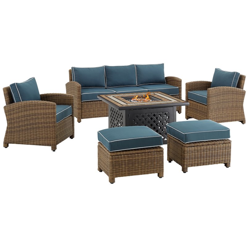 Crosley Furniture Bradenton 6-piece Fabric Outdoor Sofa Set in Navy/Brown