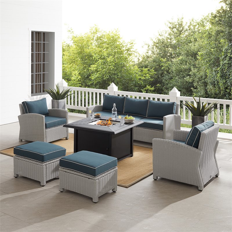 Crosley Furniture Bradenton 6piece Metal Outdoor Sofa Set in Navy/Gray