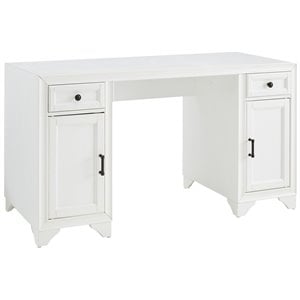 crosley furniture tara 2-cabinet transitional wood desk in distressed white