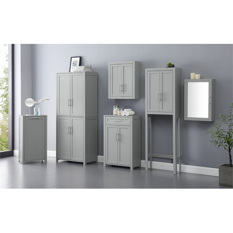 Crosley Furniture Savannah MDF Wood Wall Cabinet in Gray/Chrome