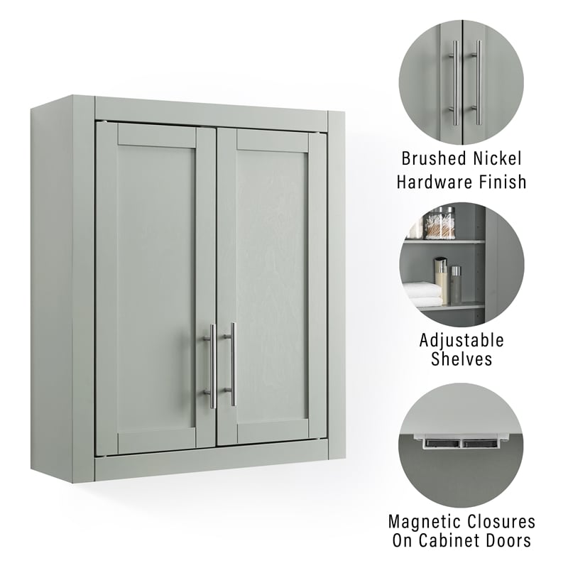 Crosley Furniture Savannah MDF Wood Wall Cabinet in Gray/Chrome